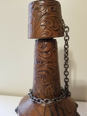VINTAGE VINO LEATHER COVERED WINE BOTTLE WITH CORK/CHAIN EMPTY