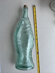 Emerald Green Fish Shaped Wine Bottle 13&Prime;Tall Vintage