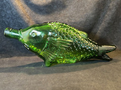 Vintage Green Glass Fish Shaped Decanter Wine Bottle 13 in.
