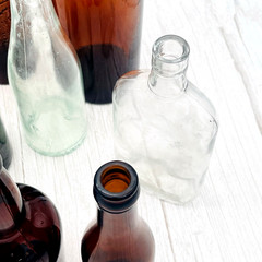 Lot of 13 Atq Vtg Colored Green Clear Amber Wine Beer Booze Bottles Decor