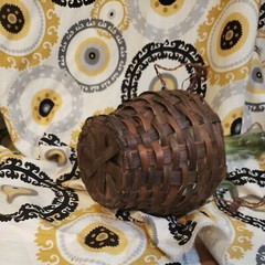 Vintage Blown Glass Green Wine Bottle Wicker Basket Ice Pocket EVC