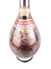 1953 Silver Overlay Floral Design Pink Glass ItalRosa Wine Bottle w/ Labels