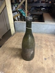 Antique Old Rare Early Empty Green Glass Wine Bottle High Kick Up W Paper Label