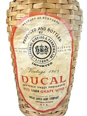 Vintage DUCAL 1969 Wicker Wrapped Portuguese Red Lisbon Grape Wine Bottle