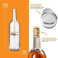 – 750Ml Clear Bordeaux Wine Bottles (Pack of 48) | W5 Clear/Flint Flat-Bottomed