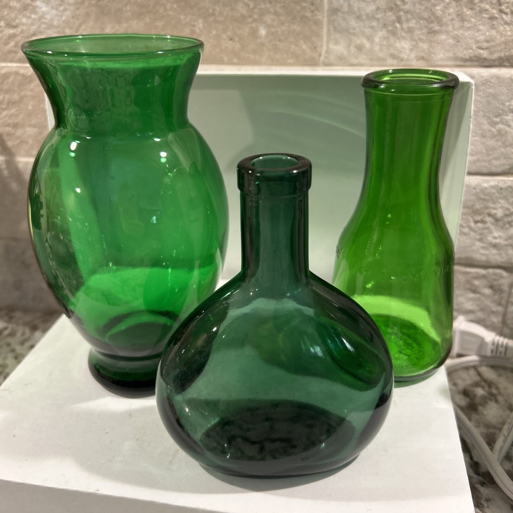 Vintage Green Glass Trio Lamont Vineyards 2/5 Pint Carafe Mid Century Bar Décor