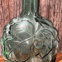 Clear Blue Green Grape Vineyard Design Wine Bottle 9” tall Rare Vintage