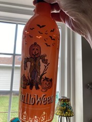 Halloween -Empty Glass Wine Bottle-Scarecrow, Bats, Jack O Lanterns