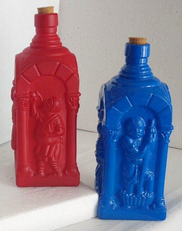 Rare Vintner Bottles / Wine Making Scenes in High Relief 8 3/4&Prime; Flashed Glass
