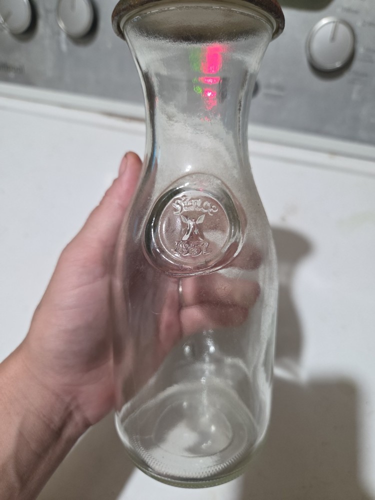 Embossed Since 1852 Glass 7” Wine Bottle Carafe Paul Masson w/Rectangle Lug