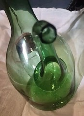VTG Italian Chianti Hand Blown Green Glass Wine Decanter Bottle/ Ice Chamber VF