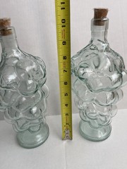 Set Of 2 VTG Lightly Tinted Blue GLASS GRAPES CLUSTER 10&Prime; STANDING WINE BOTTLE