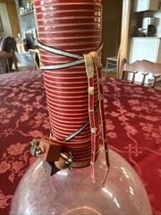 Vtg Round Bottom Glass Boiling Flask/Wine Bottle Wrapped Stem & Original CorkJUB
