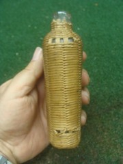Old Wicker Wrapped Flat Bottle Vintage 6&Prime; No Cork Rustic Antique Whiskey Flask