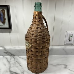 Vintage 1959 BOLLA Wine Wicker Wrapped Green Glass Bottle 16 1/2 Inches Tall