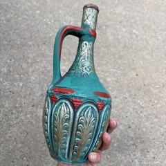 Vintage Medea Ceramic Turquoise Wine Bottle Decanter Jug Boho MCM Table Decor