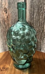 Clear Blue Green Grape Vineyard Design Wine Bottle 9” tall Rare Vintage