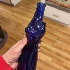 Royal Blue Happy Cat Wine Bottle RHEINHESSEN-RIESLING Cobalt Blue 13&Prime;T Empty