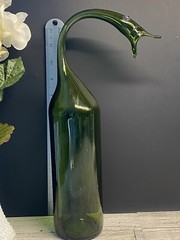 Vintage MCM Hand Blown Unique Goose Head Green Glass Round Bottom Wine Bottle