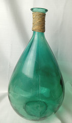 Green Glass Demijohn Carboy Bottle 15&Prime; Wrapped Neck Wine Decor Machine Made