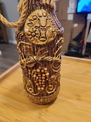 Vintage Moldova Fancy Ceramic Covered Wine Bottle.