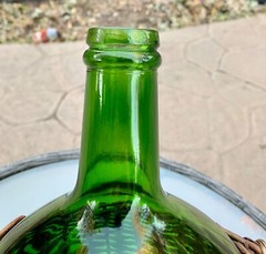 Vintage Emerald Green Glass Demijohn Wine Bottle in Wicker Basket Glass Carboy
