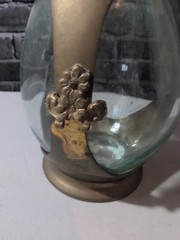 Vintage India Brass Italia Glass Bottle Wine Rum Liquor Decanter Bar Decor O7