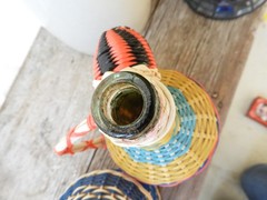 MCM 2 Colorful Plastic Wrapped Glass Bottles|Viresa Demijohn Spain J. Albinana H