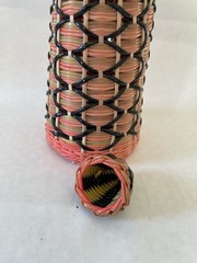 Vintage Viresa Plastic Wicker Wrapped Wine Bottle Boho Chic Spain colorful 15&Prime; H