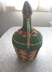 Vintage Viresa Scoubidou Colorful Wine Bottle Plastic Woven Spain 60-70s