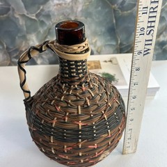 Vintage V Levante Bottle Spanish Woven Wicker Covered Brown Glass