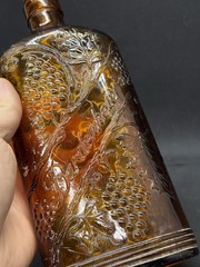 Vintage Bardenheier&rsquo;s Wine Amber Glass Embossed Pint Flask Bottle 1930s-1950s