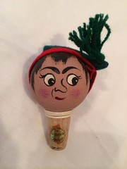 Vintage Wood Wine Bottle Cork Stopper Pair Souvenir Portugal Hand Painted