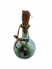VNTG Italian Hand Blown Green Glass Wine Decanter W/Ice Chamber & Straw Corks