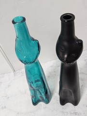 Rheinhessen Riesling Cats Bottles 1 Black & 1 Teal Blue 13&Prime; H
