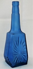 Vintage Blue Glass Bottle Square Shape 10 3/4&Prime;