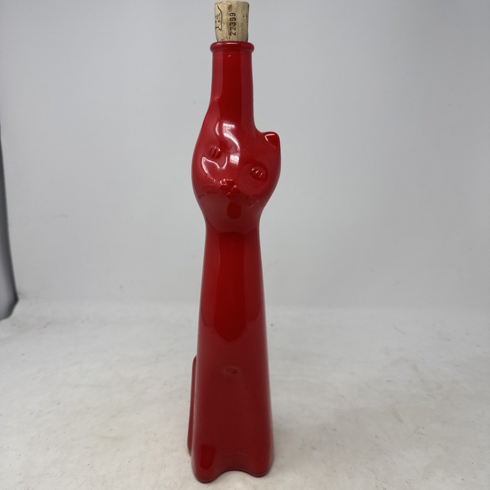 RED COLOR CAT WINE BOTTLE – GERMAN RIESLING 13&Prime; TALL WITH ORIGINAL CORK – EMPTY