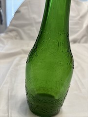 Vgt Green Glass Wine Bottle With Embossed Grape Designs, 11” Tall