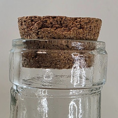 Large Clear Glass Bottle with Cork Stopper And Gold Faucet Used