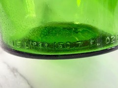 Vintage Green Glass 1.5 Liter Wine Decanter Jug Bottle W/Long Handle & Lid 12”