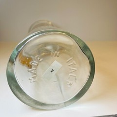 Vtg Wine Clear Glass Carafe Decanter Raised Faux Antique Gold Finish Medall Rare