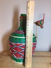 Vintage Viresa Spain Wine Bottle Plastic Woven Wicker Metal Handle Empty Boho