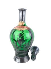 1953 Silver Overlay Swan Pond Design Green Glass ItalRosa Wine Bottle w/ Labels