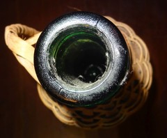 Vintage 17&Prime; Tall Rattan / Wicker Wrapped Green Demijohn Wine Bottle
