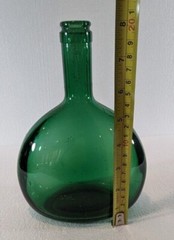 Emerald Green Glass Oval Bottle 8” Tall Marked On Bottom Vintage