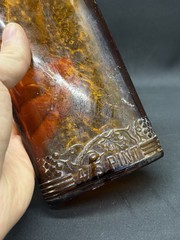 Vintage Bardenheier&rsquo;s Wine Amber Glass Embossed Pint Flask Bottle 1930s-1950s