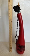 VTG RED WINE BOTTLE-Botella Torcida Sangria Bulls Head & Bull Fighter W/Chain