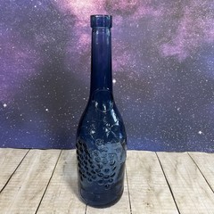 VTG Cobalt Blue European Wine Bottle With Embossed Grapes And Leaves 12.3”