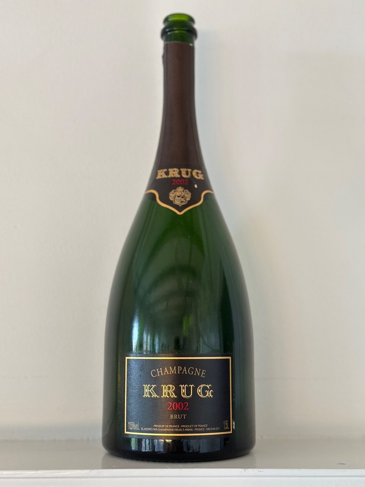 Rare empty wine bottle, Krug, Champagne, 2002, Brut, Magnum