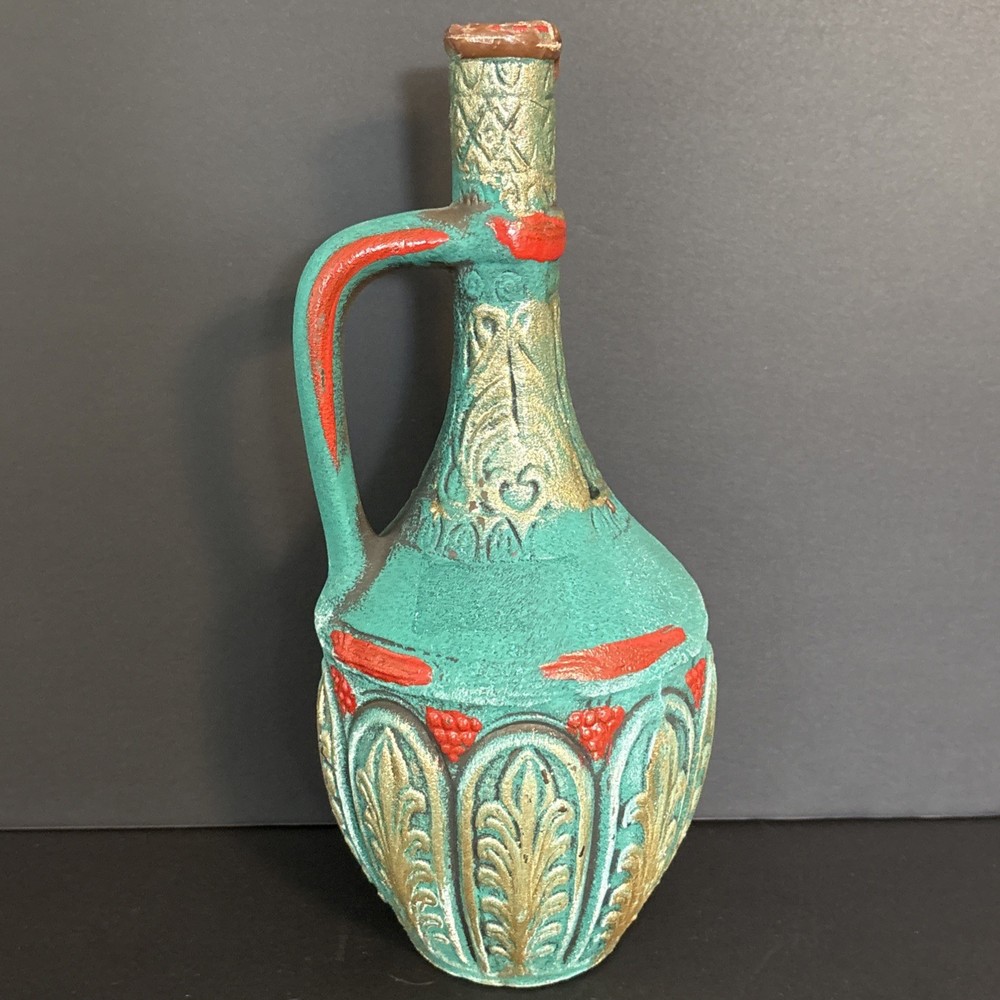 Vintage Medea Ceramic Turquoise Wine Bottle Decanter Jug Boho MCM Table Decor
